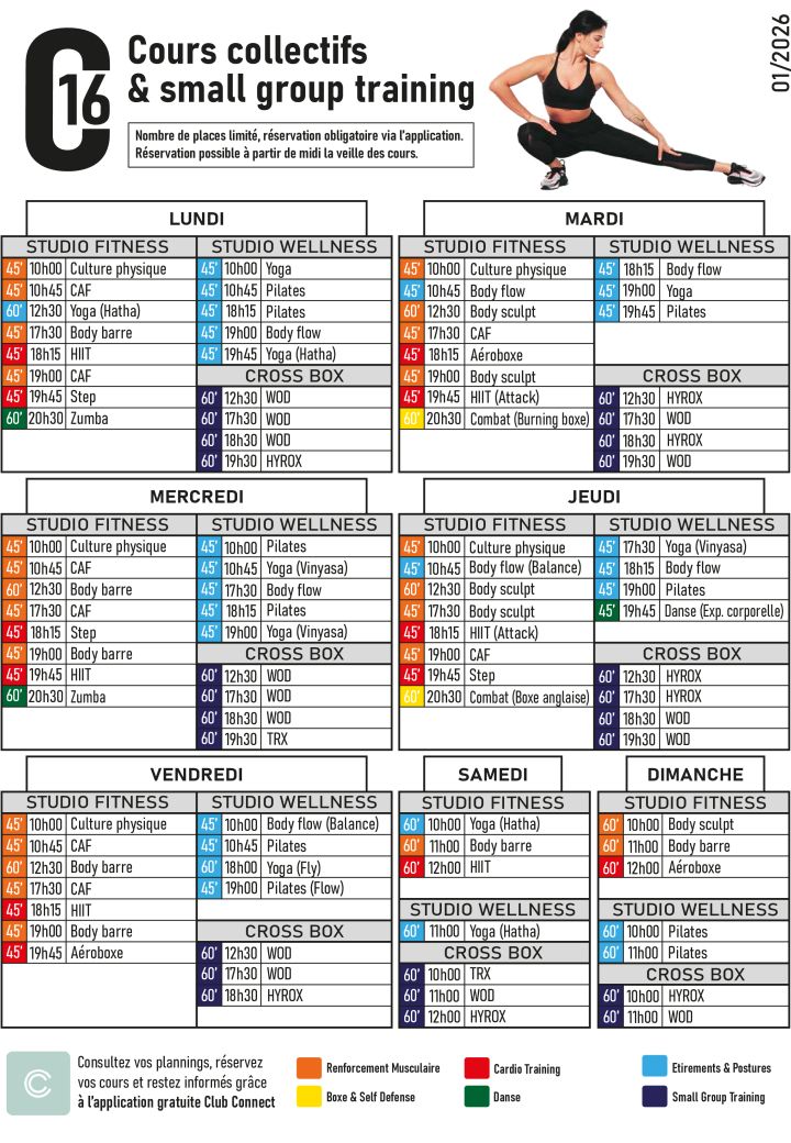 planning cours collectifs fitness wellness centre 16 - salle de sport maisons-alfort